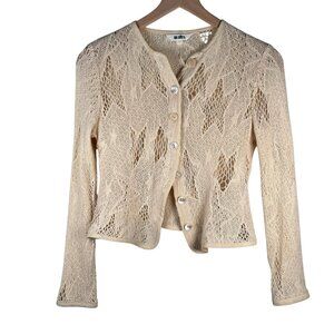 Vintage Un Altro Crochet Lace Top Sheer Cardigan Star Button